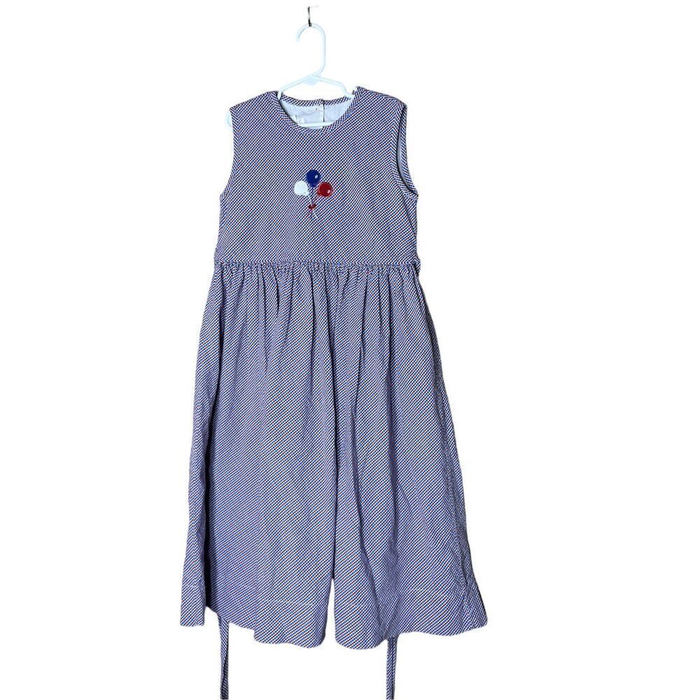 Vintage Strasburg Girls Blue and Red Plaid Balloon Print Long Dress Size 8